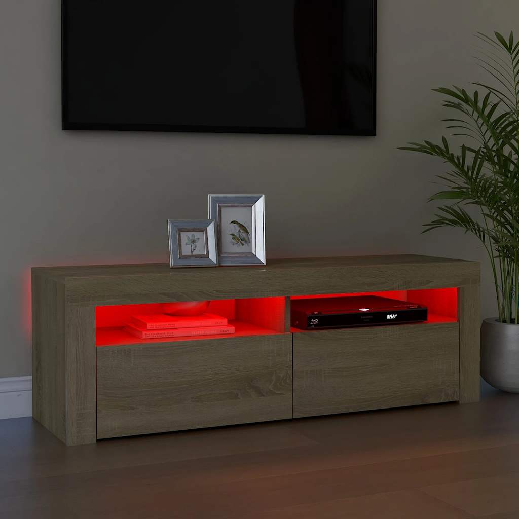 sonoma tölgy színű TV-szekrény LED-lámpákkal 120 x 35 x 40 cm