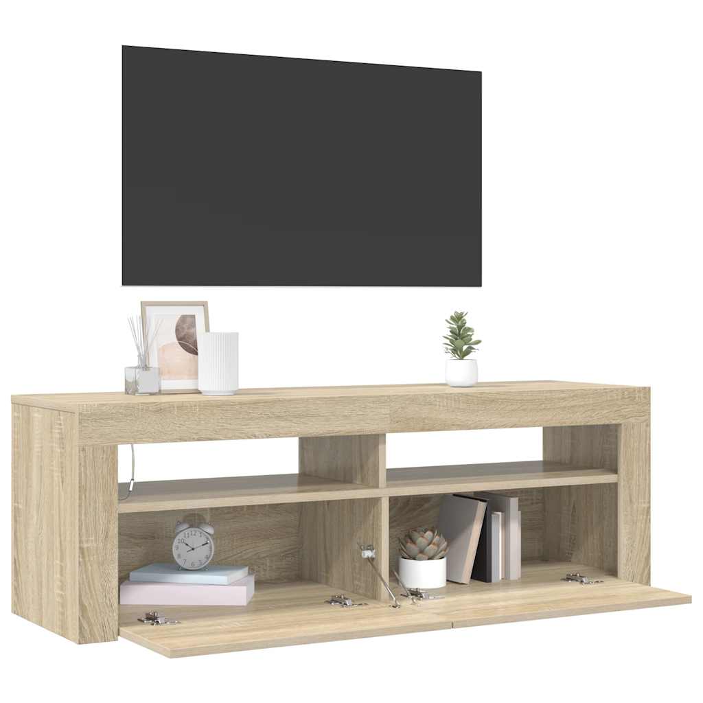 sonoma tölgy színű TV-szekrény LED-lámpákkal 120 x 35 x 40 cm