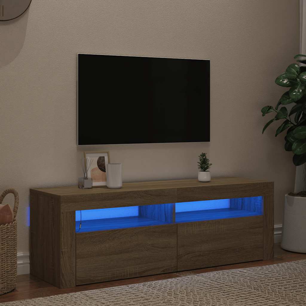 sonoma tölgy színű TV-szekrény LED-lámpákkal 120 x 35 x 40 cm