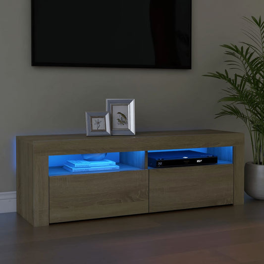sonoma tölgy színű TV-szekrény LED-lámpákkal 120 x 35 x 40 cm