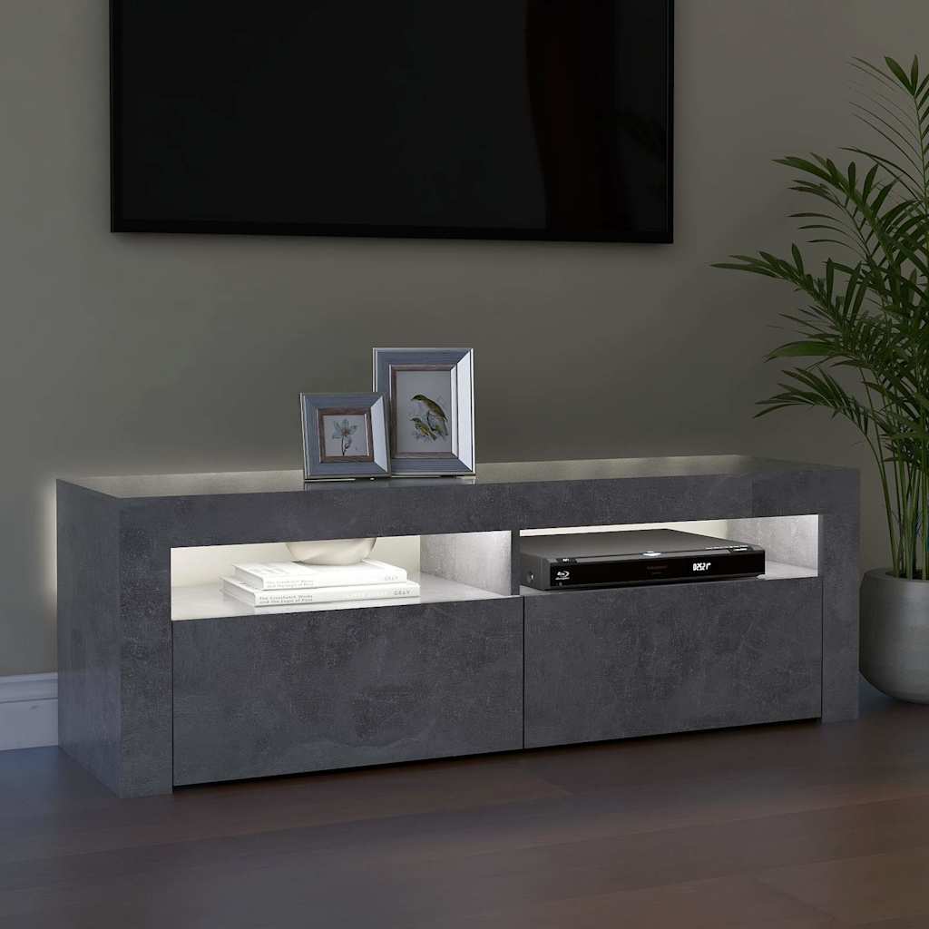 betonszürke TV-szekrény LED-világítással 120 x 35 x 40 cm