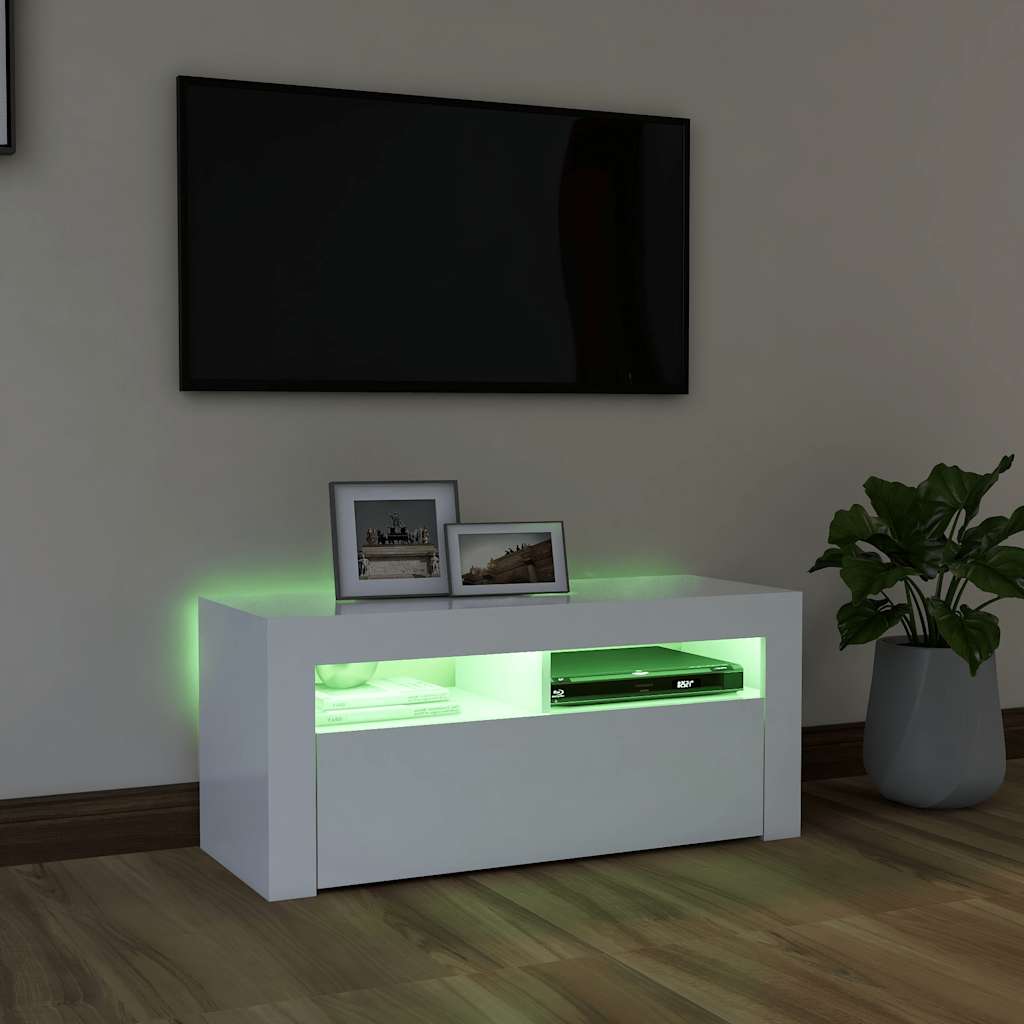 fehér TV-szekrény LED-lámpákkal 90 x 35 x 40 cm
