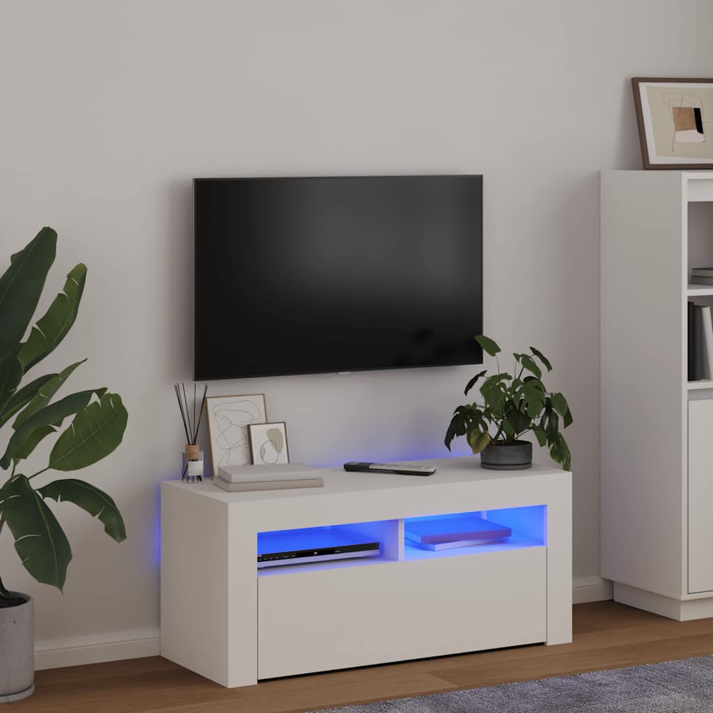 fehér TV-szekrény LED-lámpákkal 90 x 35 x 40 cm
