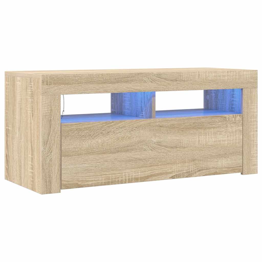 sonoma tölgy színű TV-szekrény LED-világítással 90 x 35 x 40 cm