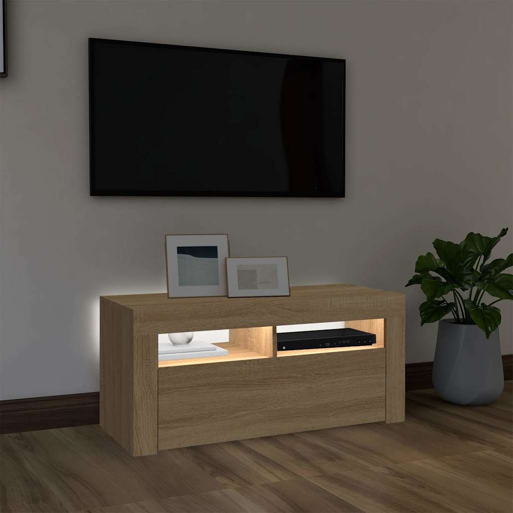 sonoma tölgy színű TV-szekrény LED-világítással 90 x 35 x 40 cm