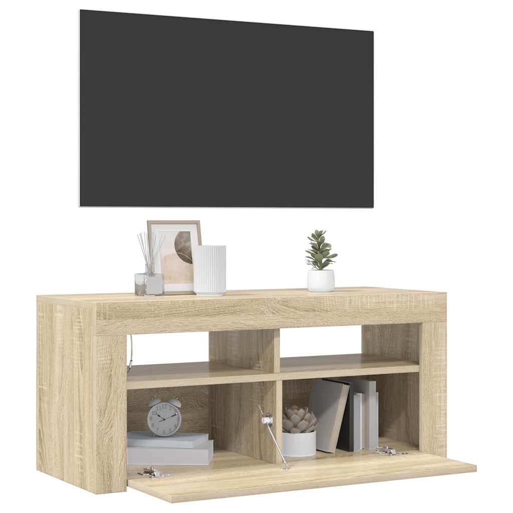 sonoma tölgy színű TV-szekrény LED-világítással 90 x 35 x 40 cm