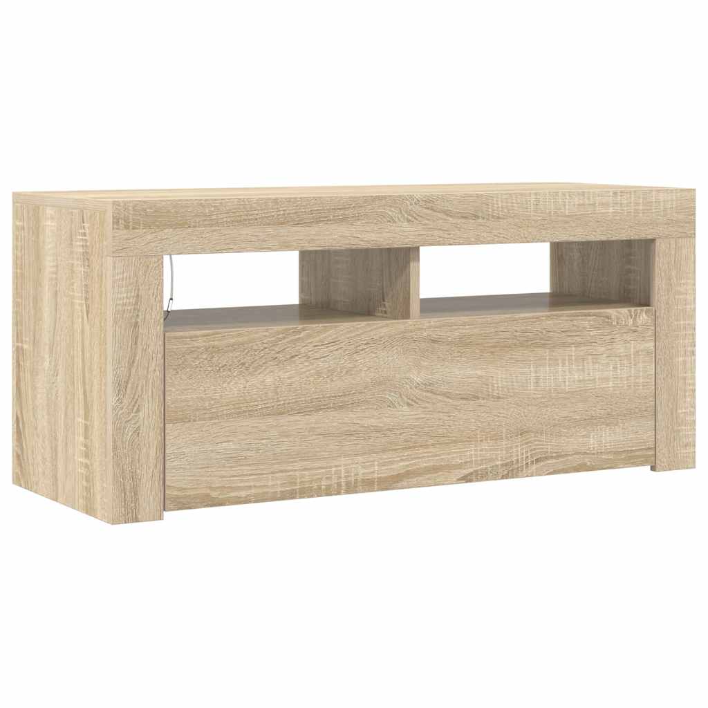 sonoma tölgy színű TV-szekrény LED-világítással 90 x 35 x 40 cm