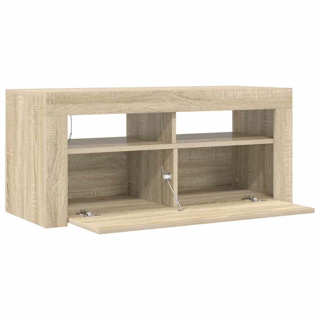 sonoma tölgy színű TV-szekrény LED-világítással 90 x 35 x 40 cm