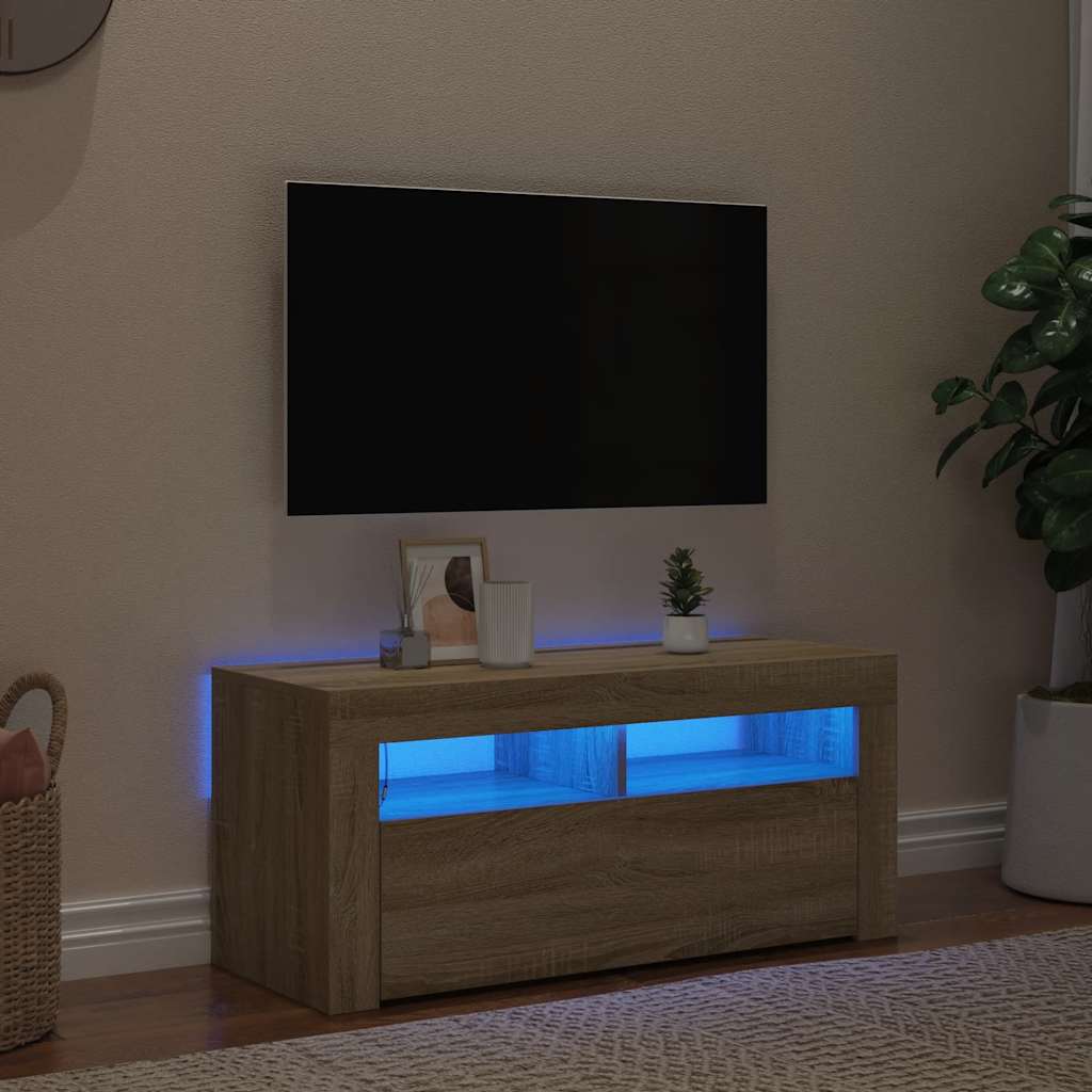 sonoma tölgy színű TV-szekrény LED-világítással 90 x 35 x 40 cm