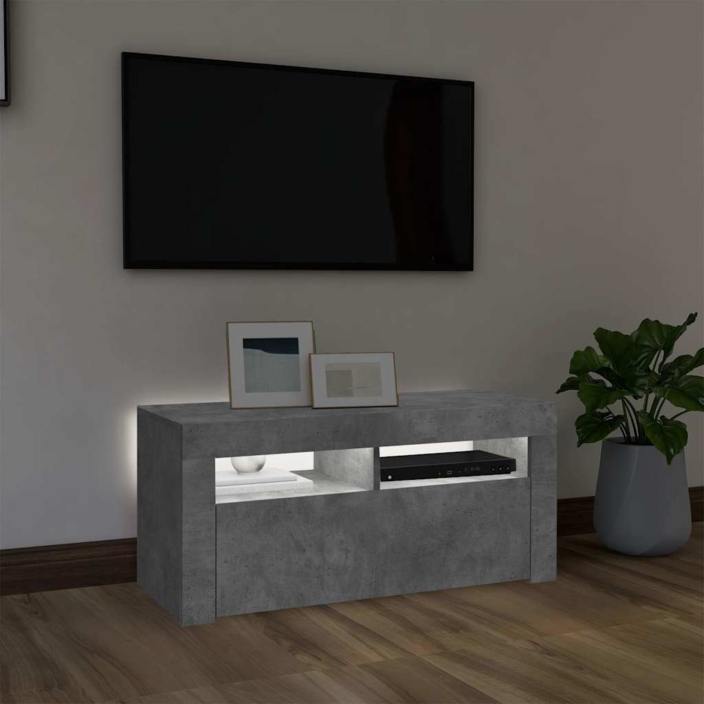 betonszürke TV-szekrény LED-világítással 90 x 35 x 40 cm