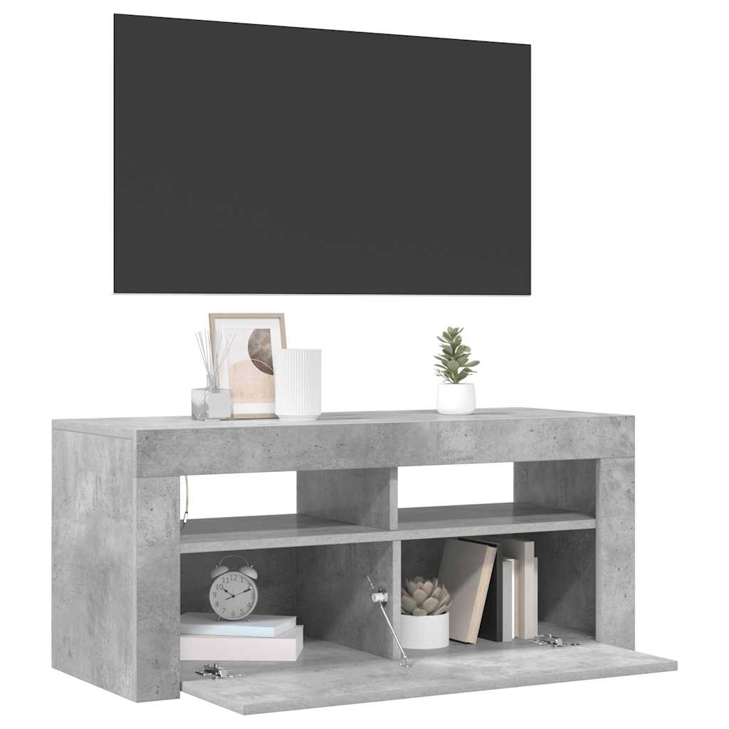 betonszürke TV-szekrény LED-világítással 90 x 35 x 40 cm