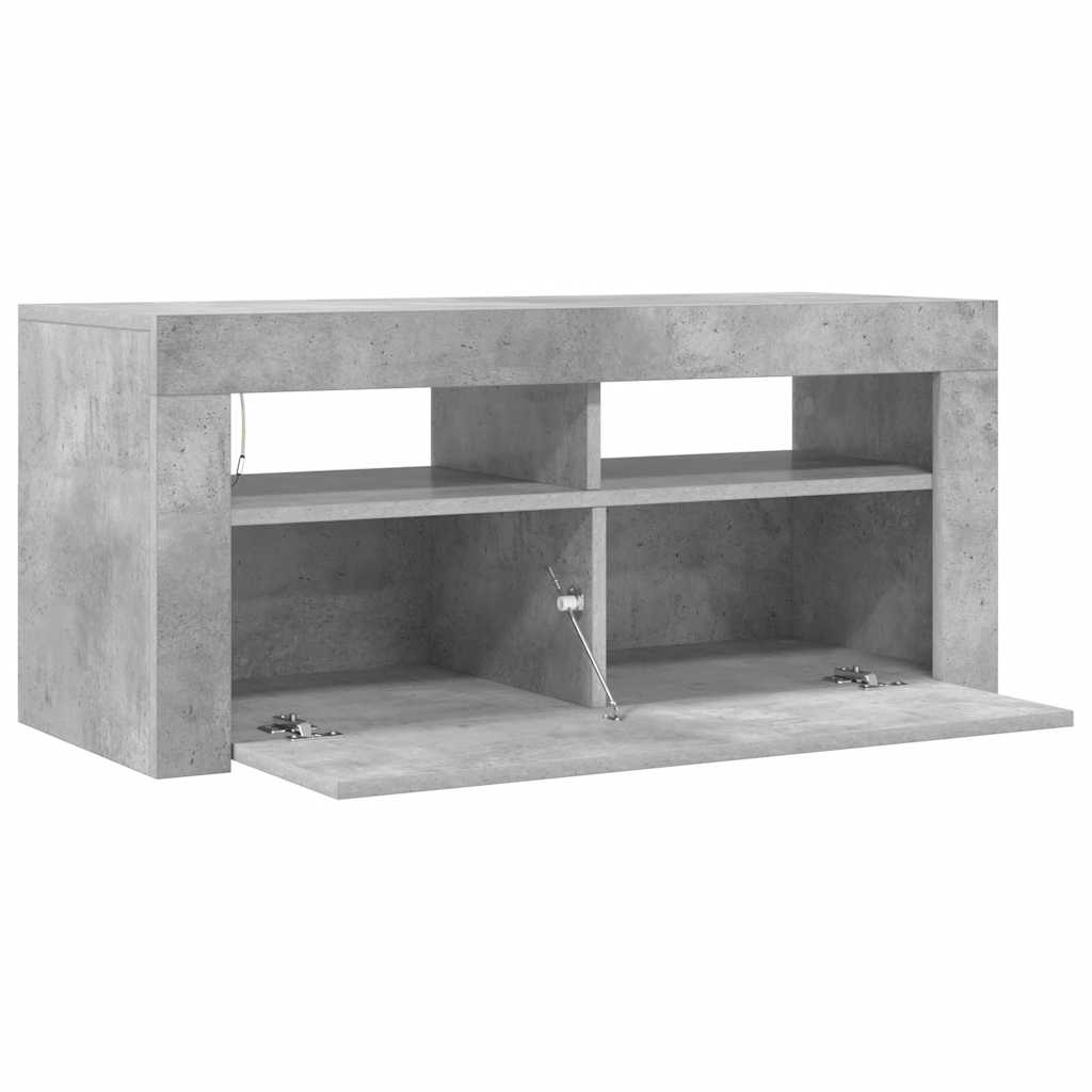 betonszürke TV-szekrény LED-világítással 90 x 35 x 40 cm