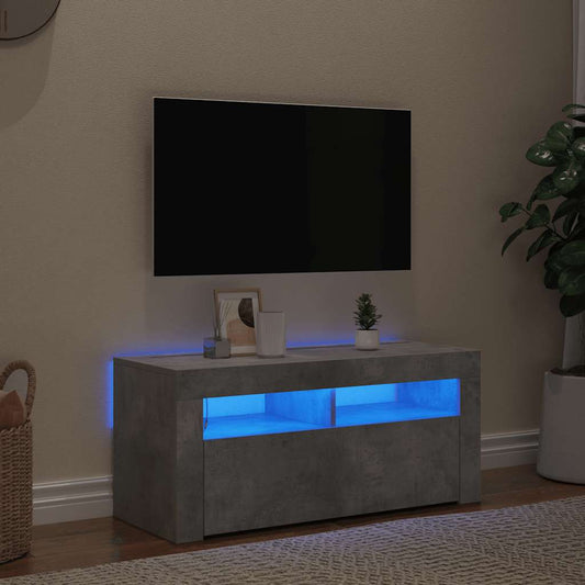 betonszürke TV-szekrény LED-világítással 90 x 35 x 40 cm