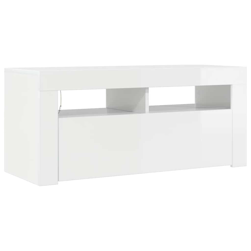 magasfényű fehér TV-szekrény LED lámpákkal 90x35x40 cm