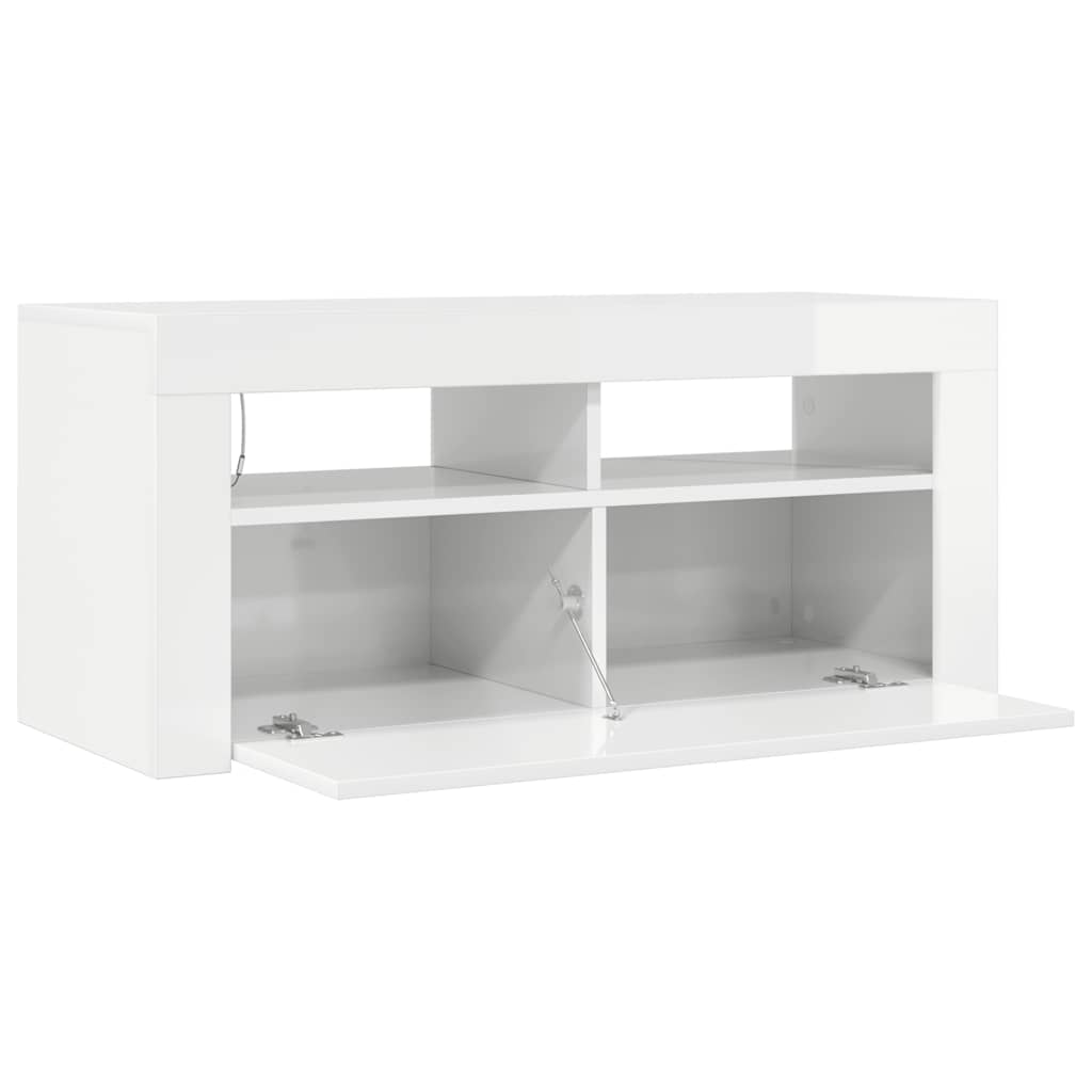 magasfényű fehér TV-szekrény LED lámpákkal 90x35x40 cm
