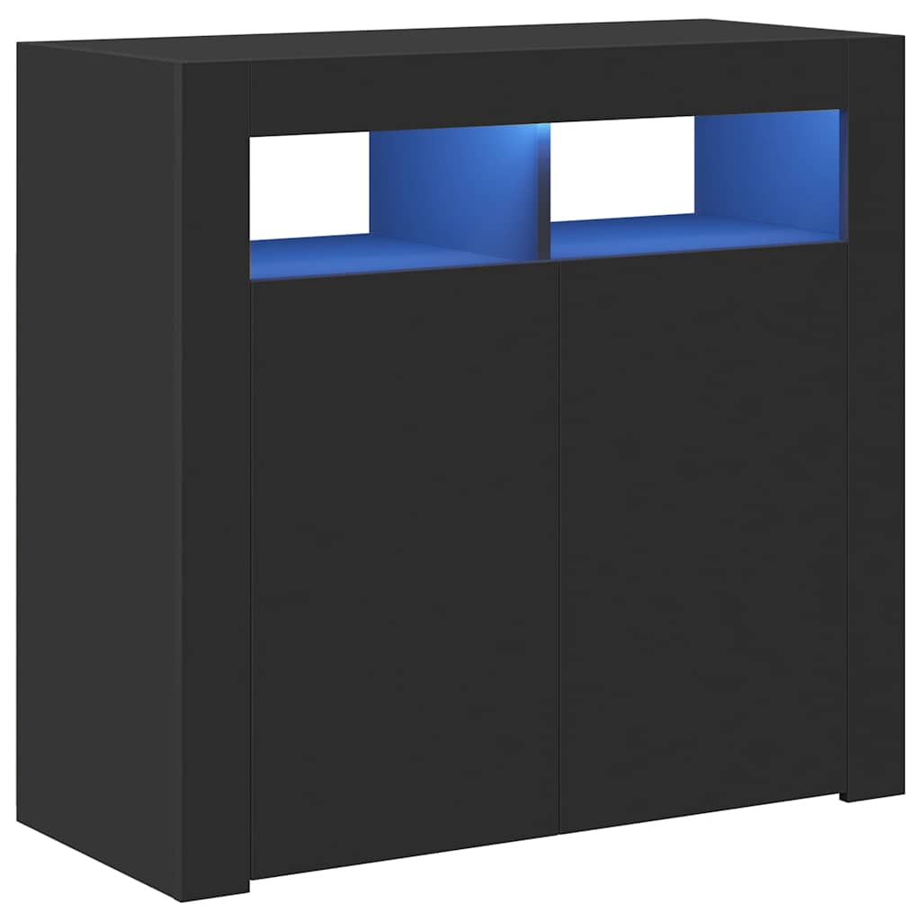 fekete tálalószekrény LED-világítással 80 x 35 x 75 cm