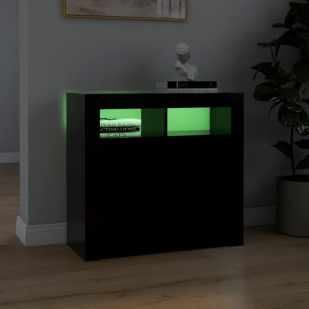 fekete tálalószekrény LED-világítással 80 x 35 x 75 cm