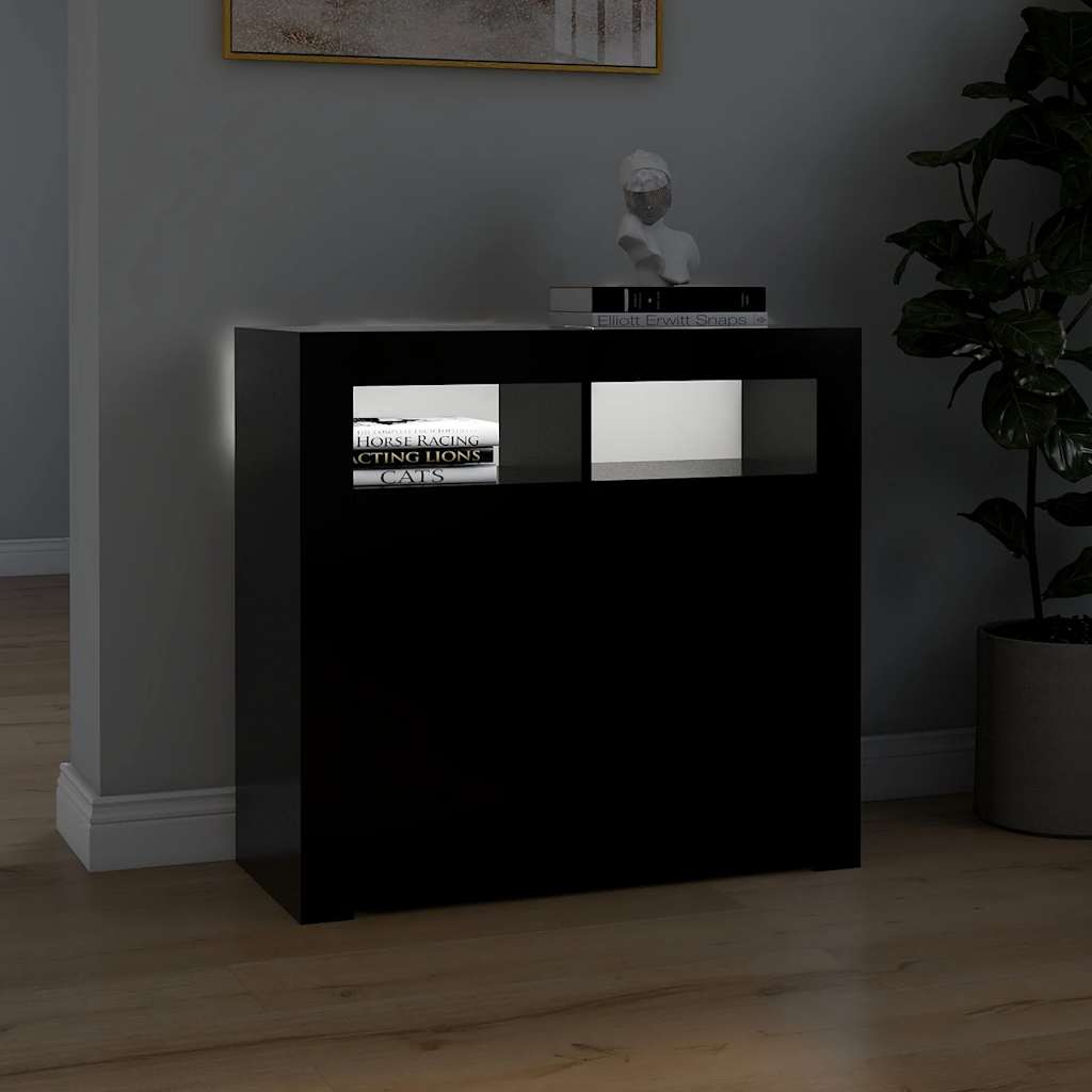 fekete tálalószekrény LED-világítással 80 x 35 x 75 cm
