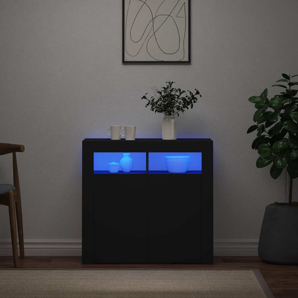 fekete tálalószekrény LED-világítással 80 x 35 x 75 cm