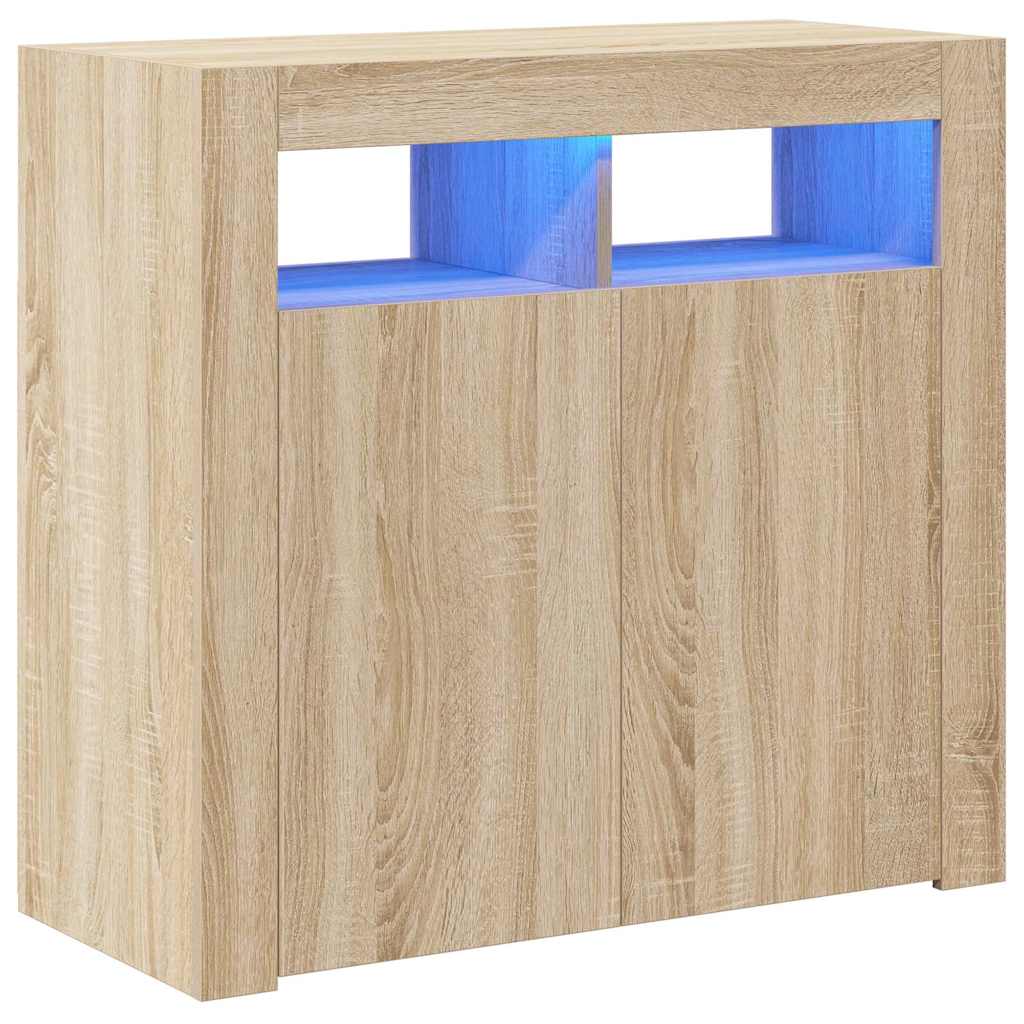 sonoma tölgy színű tálalószekrény LED-világítással 80x35x75 cm