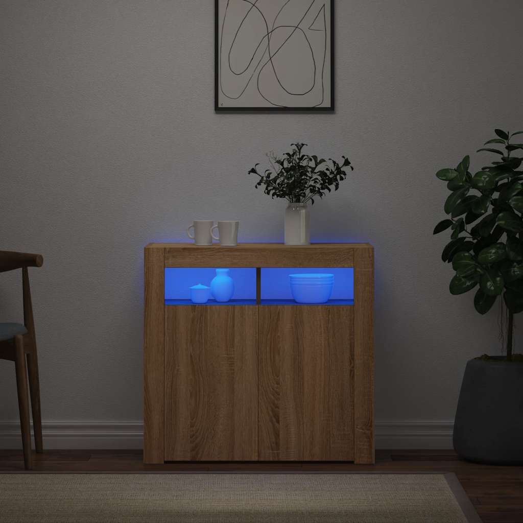 sonoma tölgy színű tálalószekrény LED-világítással 80x35x75 cm