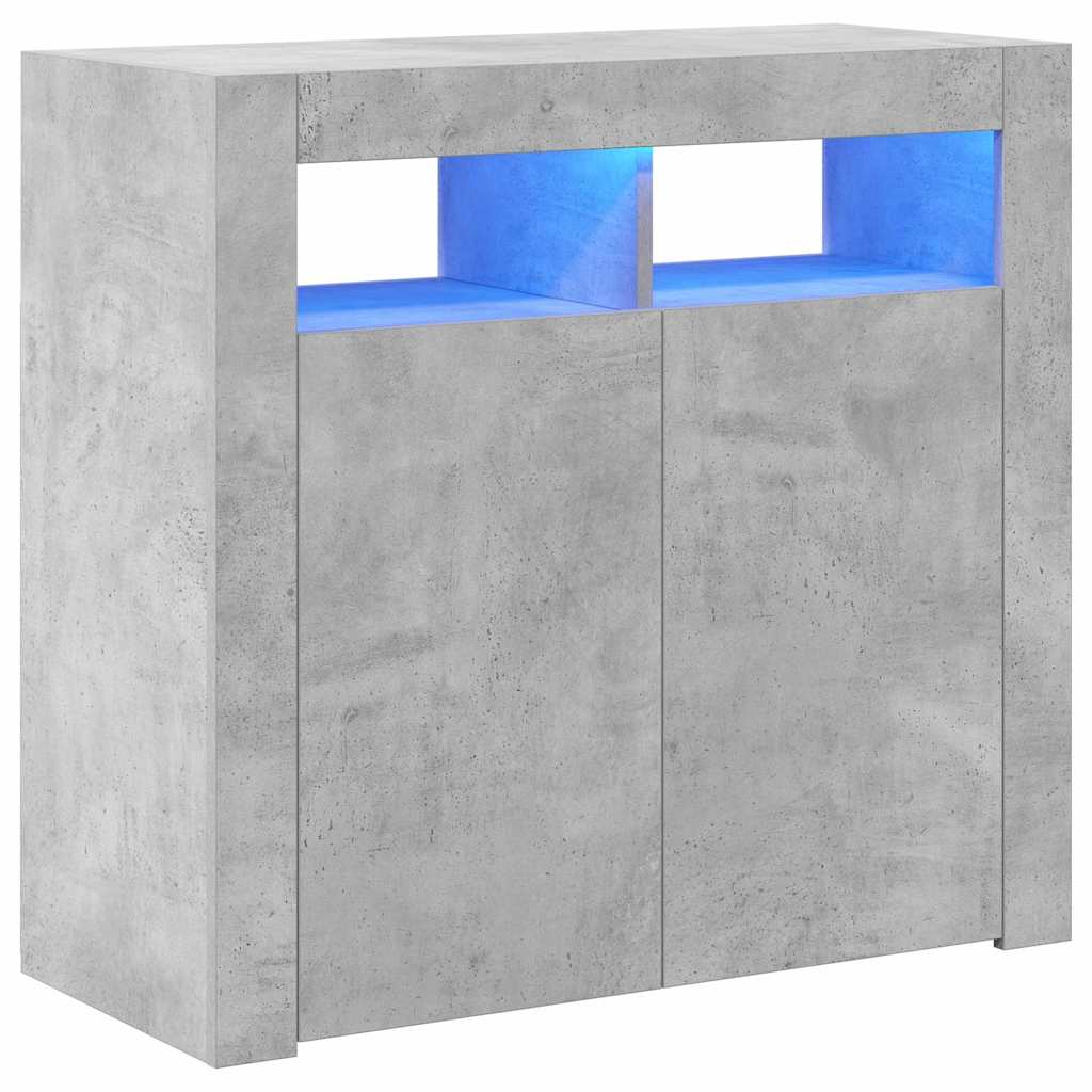 betonszürke tálalószekrény LED-világítással 80 x 35 x 75 cm