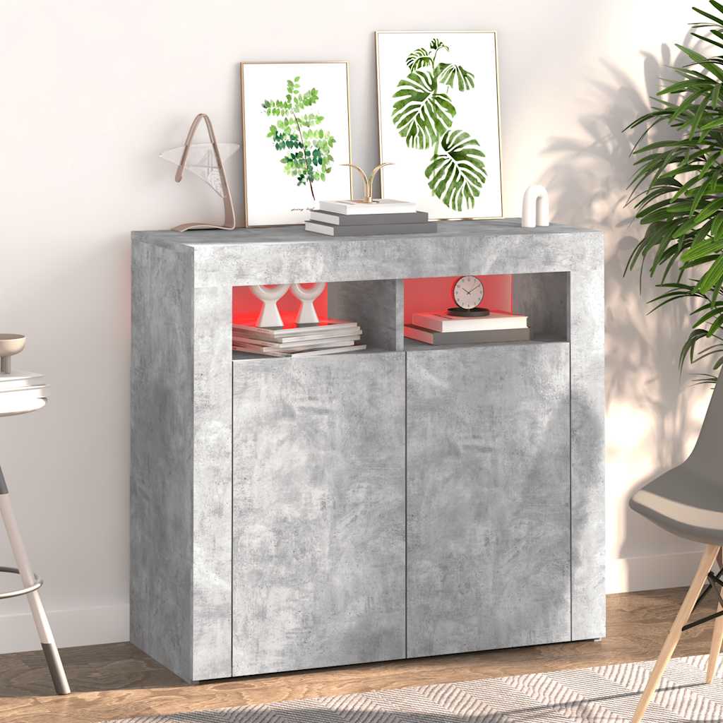 betonszürke tálalószekrény LED-világítással 80 x 35 x 75 cm