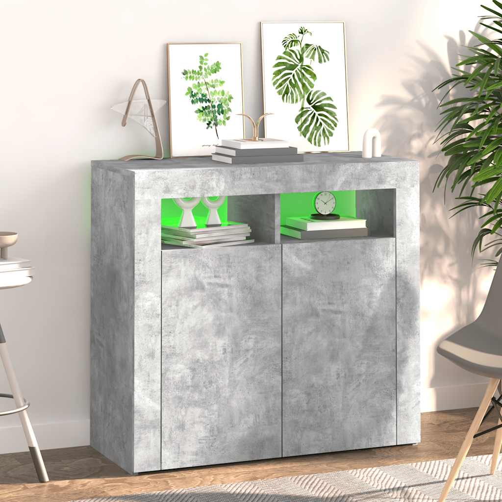 betonszürke tálalószekrény LED-világítással 80 x 35 x 75 cm