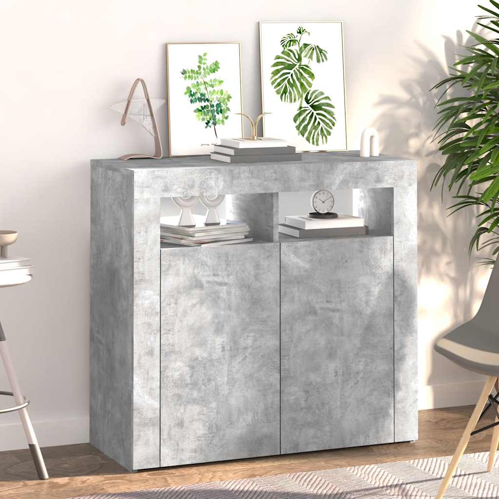 betonszürke tálalószekrény LED-világítással 80 x 35 x 75 cm