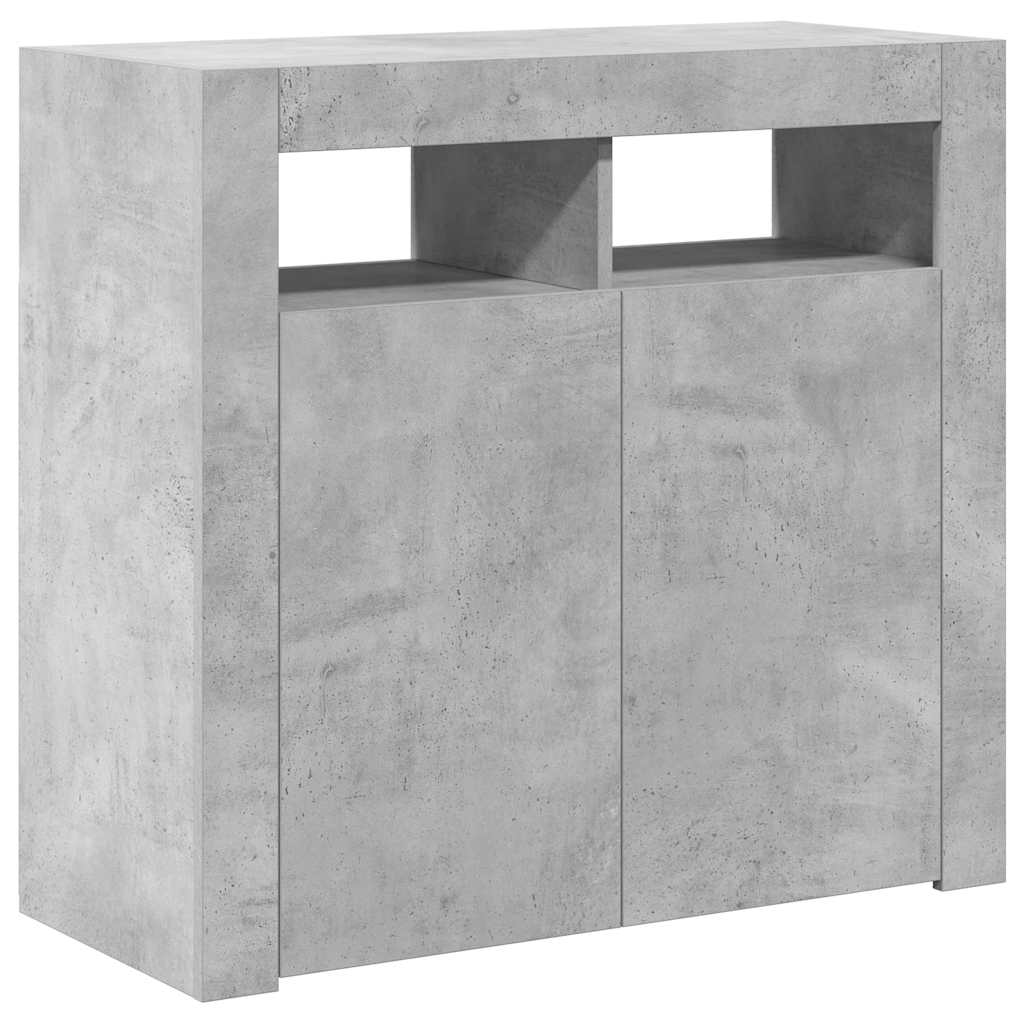 betonszürke tálalószekrény LED-világítással 80 x 35 x 75 cm