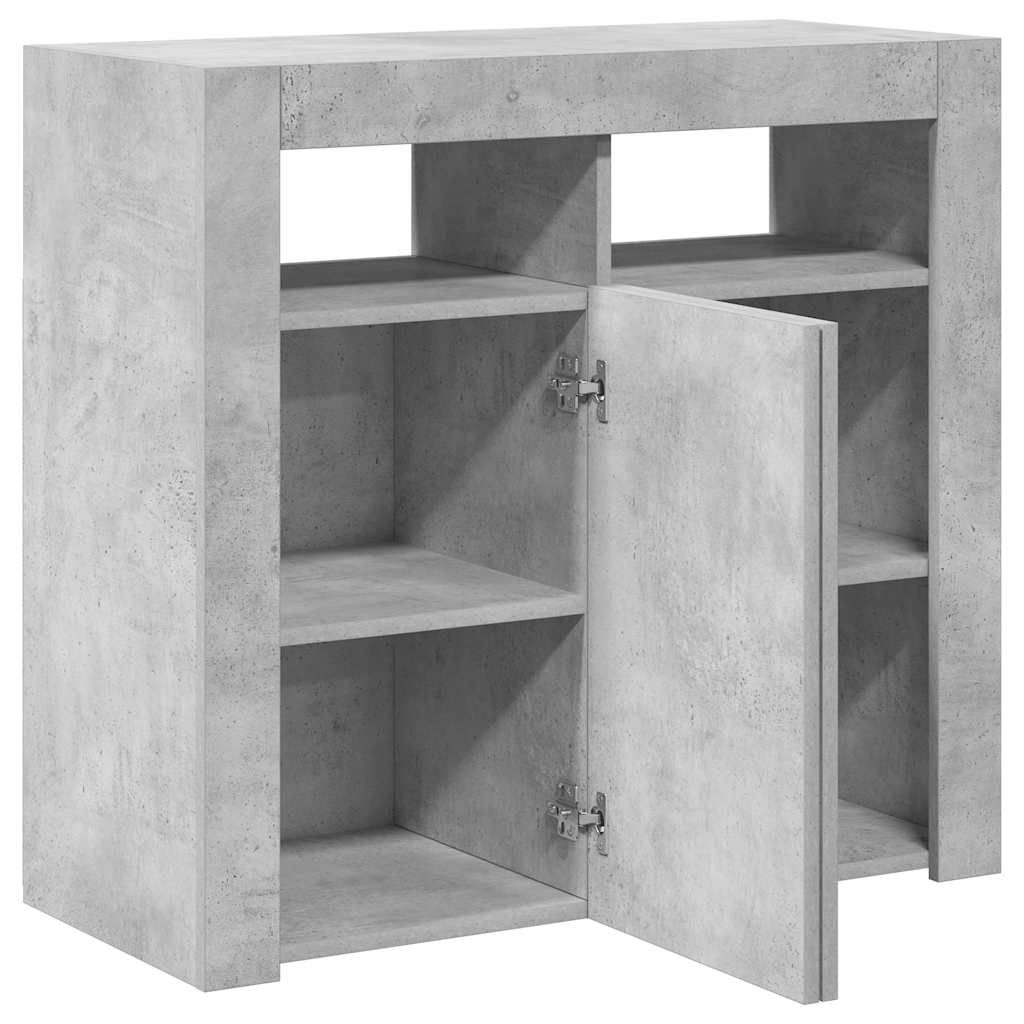 betonszürke tálalószekrény LED-világítással 80 x 35 x 75 cm