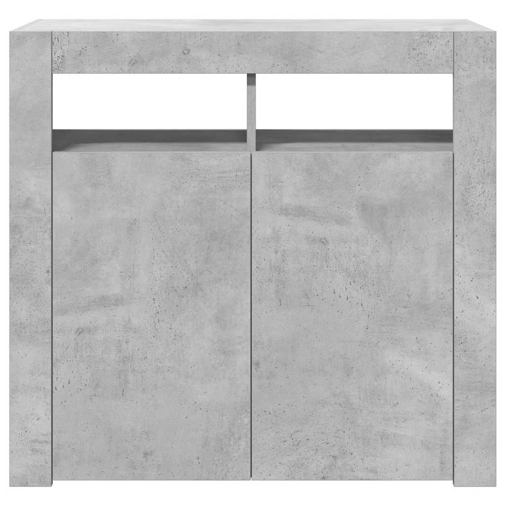 betonszürke tálalószekrény LED-világítással 80 x 35 x 75 cm