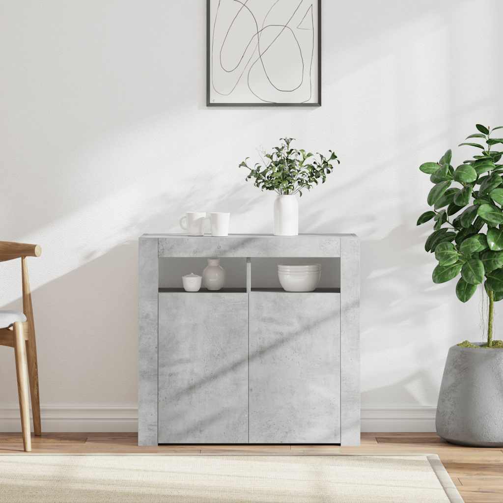 betonszürke tálalószekrény LED-világítással 80 x 35 x 75 cm