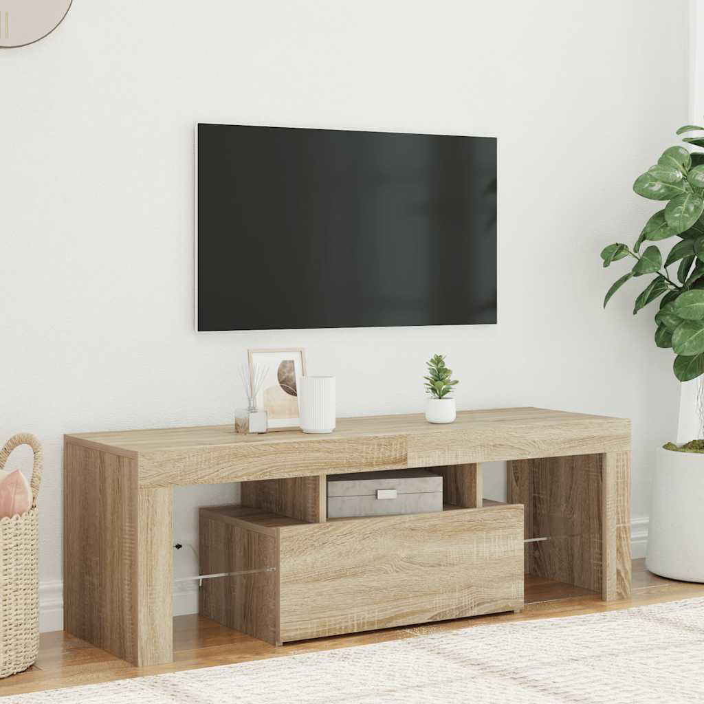 sonoma tölgy színű TV-szekrény LED-lámpákkal 120 x 35 x 40 cm