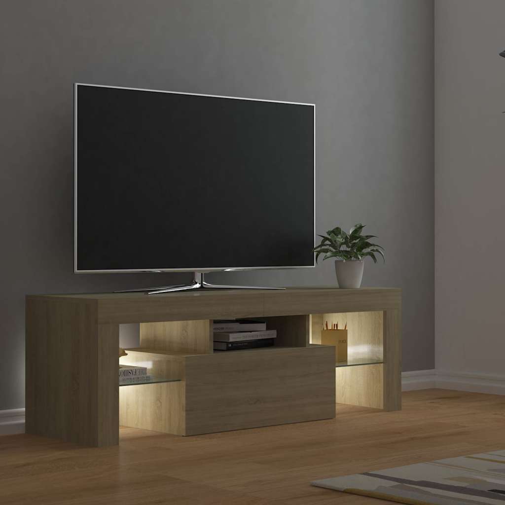 sonoma tölgy színű TV-szekrény LED-lámpákkal 120 x 35 x 40 cm