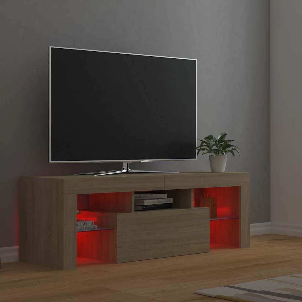 sonoma tölgy színű TV-szekrény LED-lámpákkal 120 x 35 x 40 cm