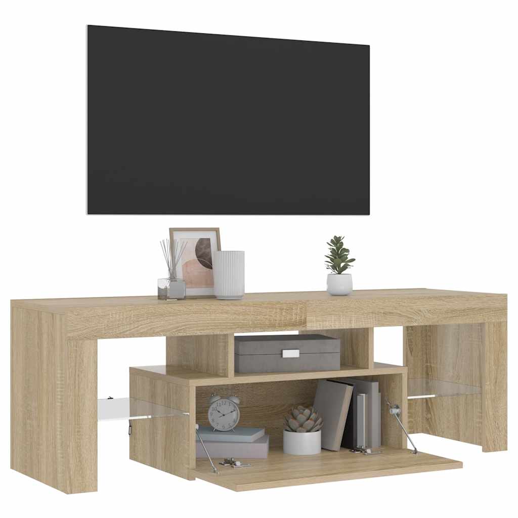 sonoma tölgy színű TV-szekrény LED-lámpákkal 120 x 35 x 40 cm