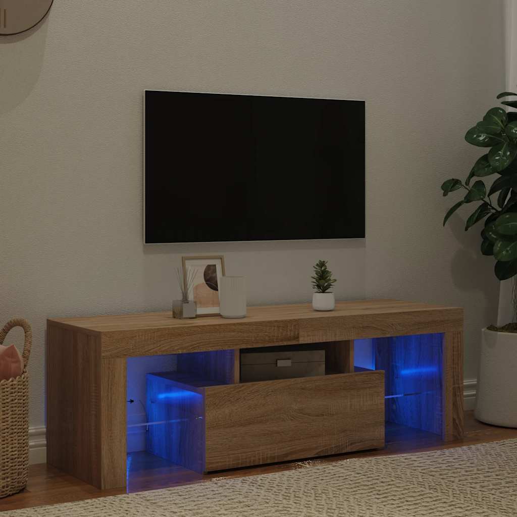 sonoma tölgy színű TV-szekrény LED-lámpákkal 120 x 35 x 40 cm