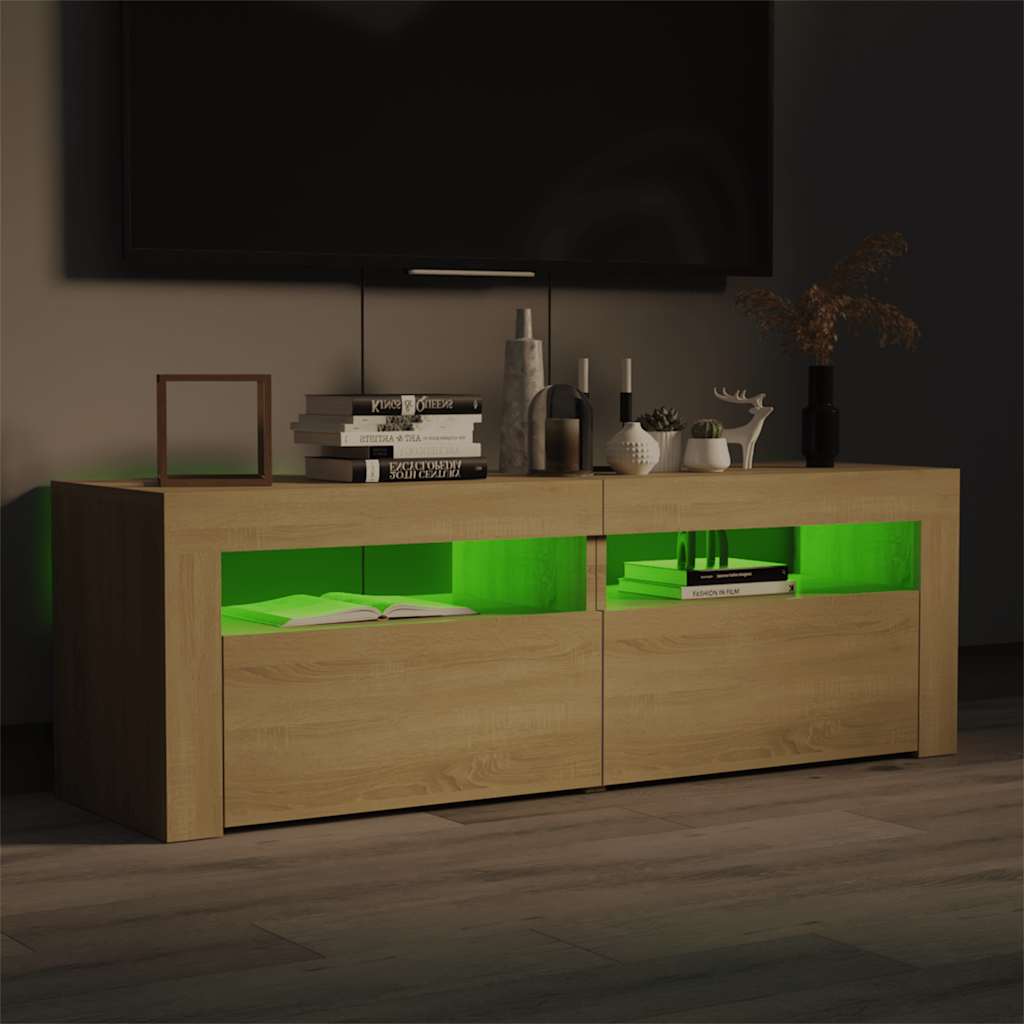 sonoma tölgy színű TV-szekrény LED-lámpákkal 120 x 35 x 40 cm