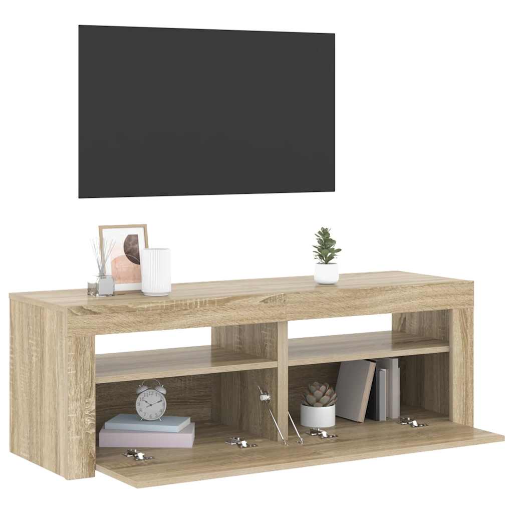 sonoma tölgy színű TV-szekrény LED-lámpákkal 120 x 35 x 40 cm