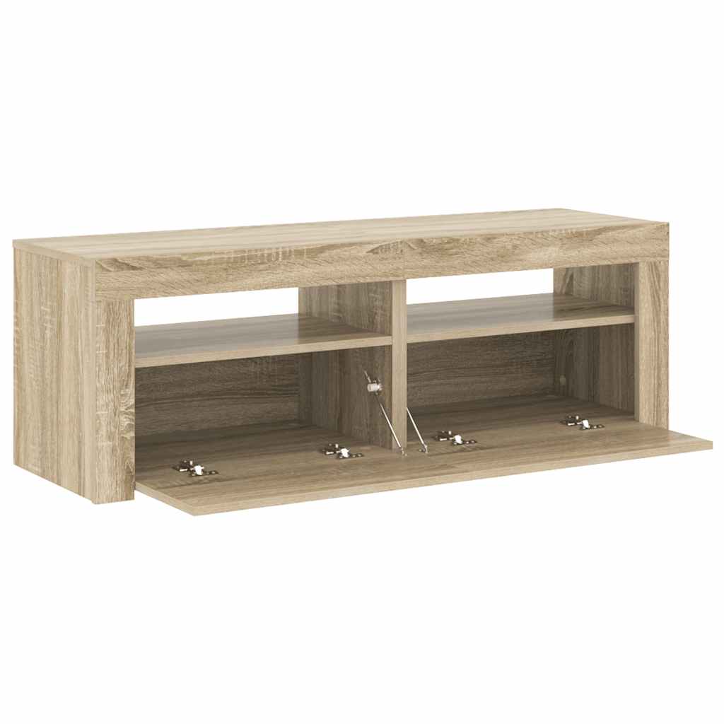 sonoma tölgy színű TV-szekrény LED-lámpákkal 120 x 35 x 40 cm