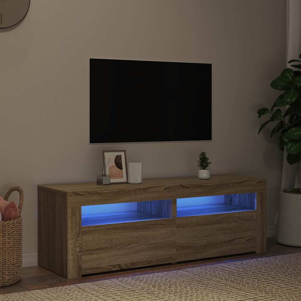 sonoma tölgy színű TV-szekrény LED-lámpákkal 120 x 35 x 40 cm