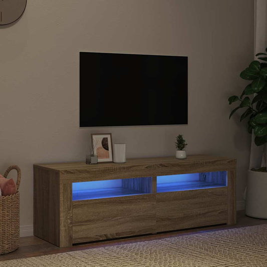 sonoma tölgy színű TV-szekrény LED-lámpákkal 120 x 35 x 40 cm