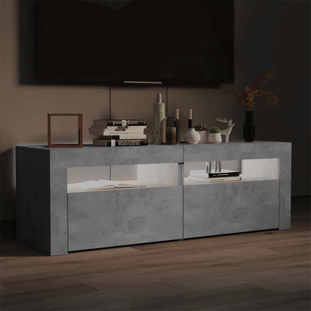 betonszürke TV-szekrény LED-lámpákkal 120 x 35 x 40 cm
