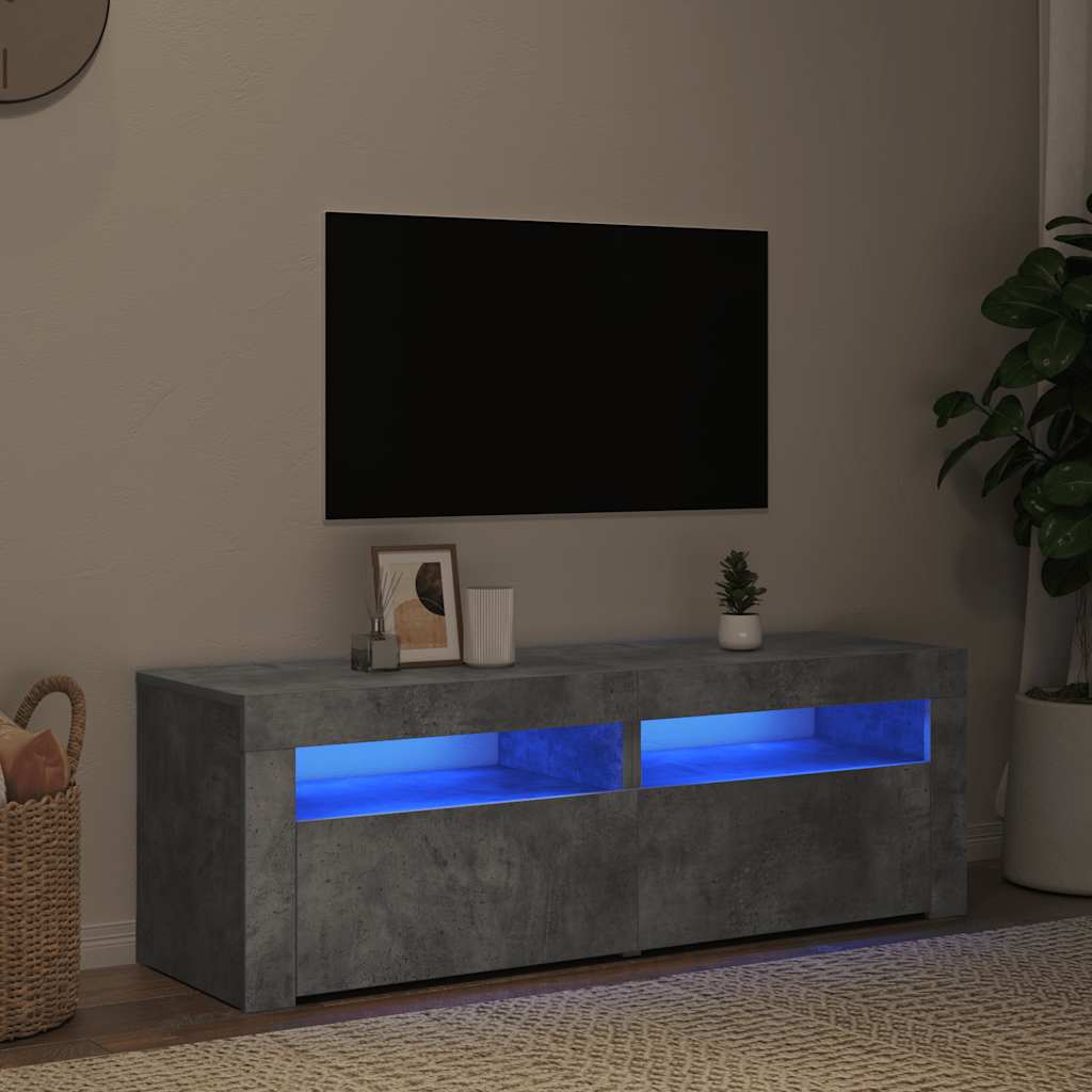 betonszürke TV-szekrény LED-lámpákkal 120 x 35 x 40 cm
