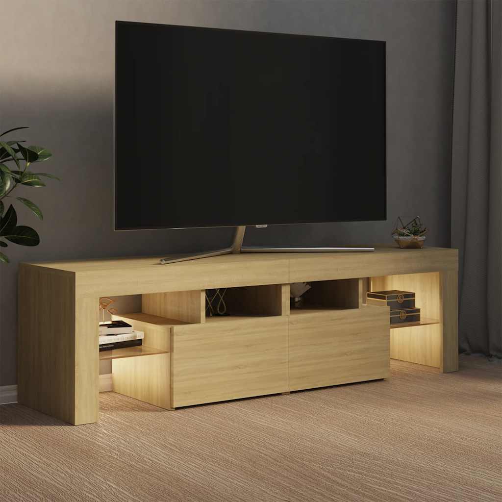 sonoma tölgy színű TV-szekrény LED-lámpákkal 140 x 36,5 x 40 cm