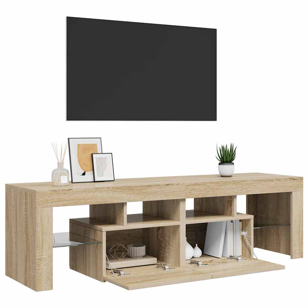 sonoma tölgy színű TV-szekrény LED-lámpákkal 140 x 36,5 x 40 cm