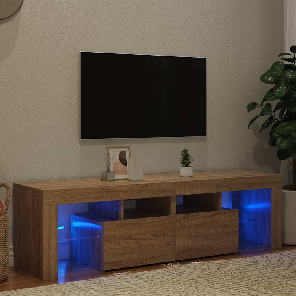 sonoma tölgy színű TV-szekrény LED-lámpákkal 140 x 36,5 x 40 cm
