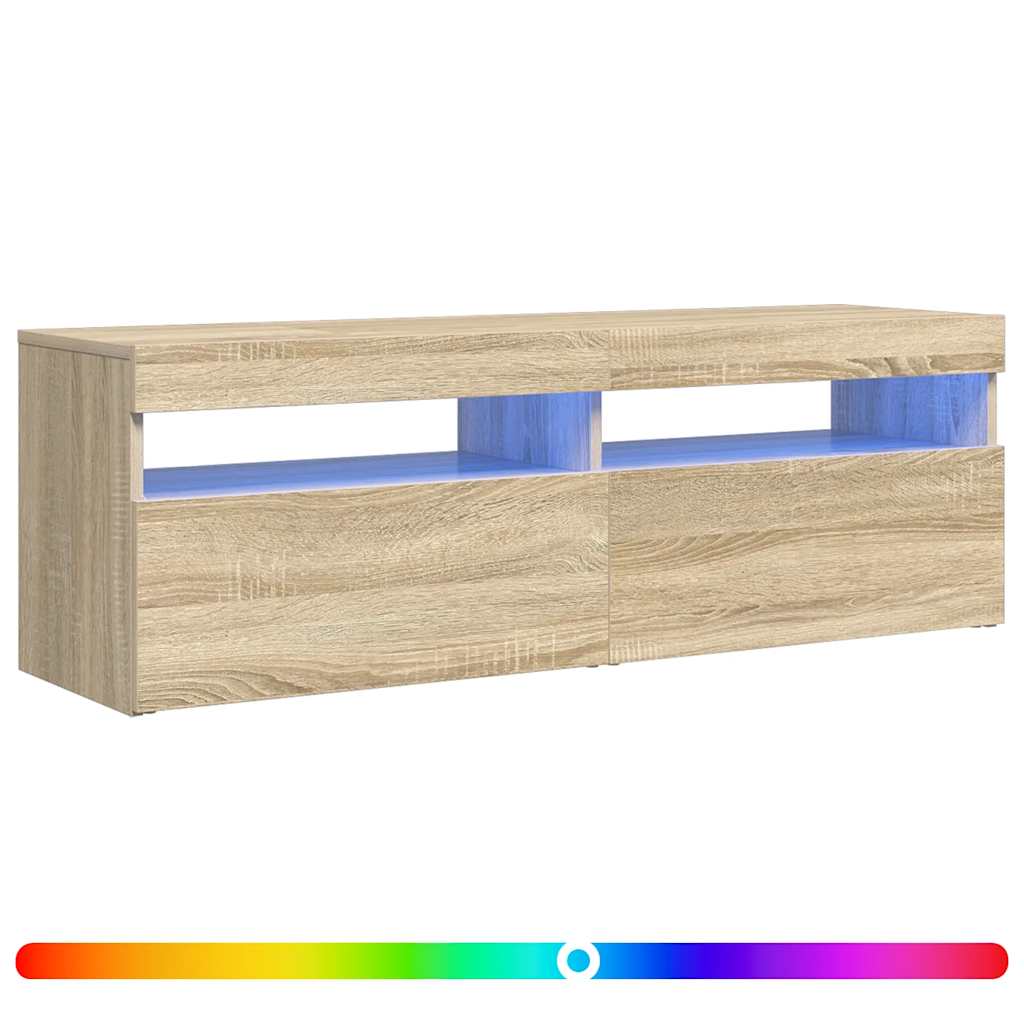 sonoma tölgy színű TV-szekrény LED-lámpákkal 120 x 35 x 40 cm