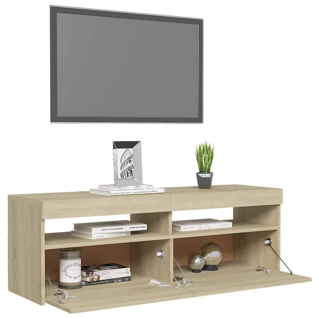 sonoma tölgy színű TV-szekrény LED-lámpákkal 120 x 35 x 40 cm